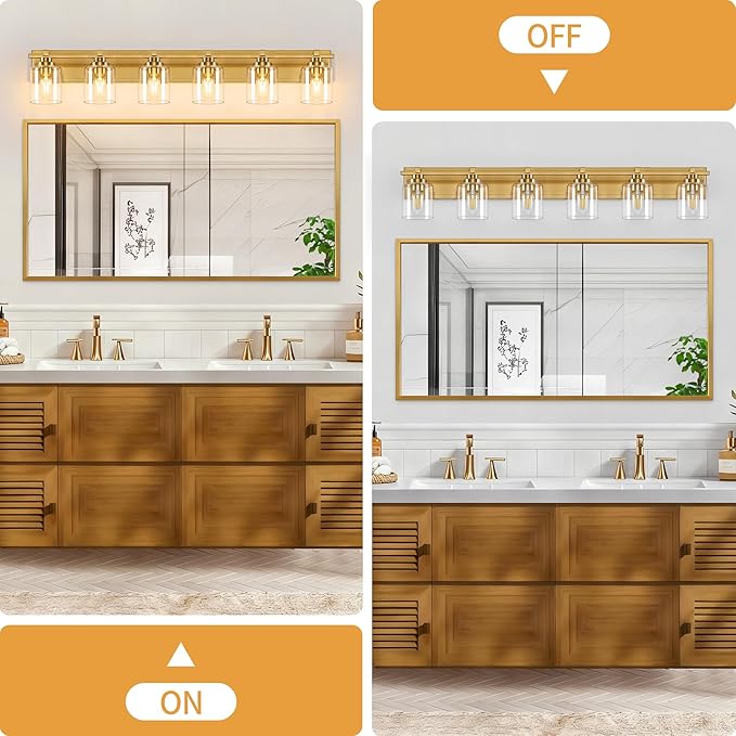 6 Light Modern Bathroom Light Fixtures Over Mirror, Brass Finish Vanity Lights - Image 7