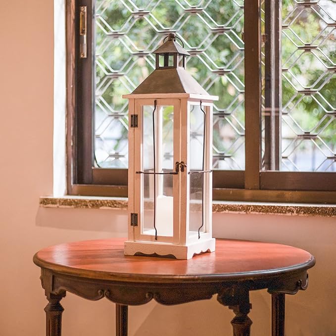 Bdor 2 Pack 26in Farmhouse White Waterproof Wood Metal Decorative Lanterns - Image 6