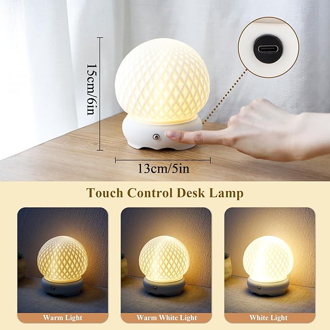 JHY DESIGN Ceramic Spherical Decorative lamp 6" H Rechargeable Table Lamp - Image 2