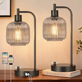 QiMH Industrial Table Lamp for Bedroom Set of 2, Stepless Dimmable Black Lamps by Qimh