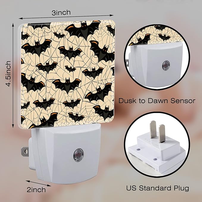 Halloween Gothic Bat and Spider Webs Night Light Plug into Wall, Scary Black - Image 2