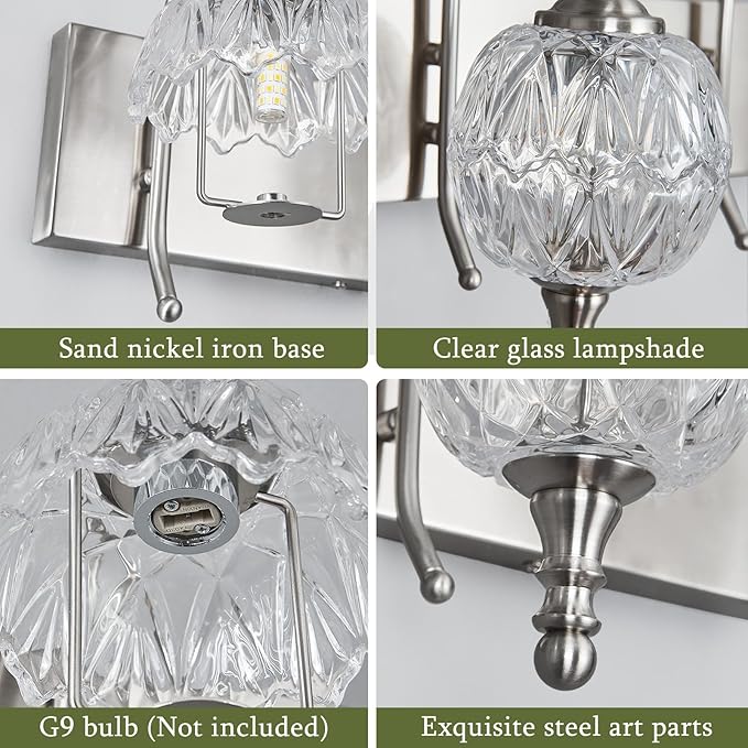 Modern Crystal Bathroom Vanity Lights Fixtures Over Mirror Brushed Nickel - Image 3