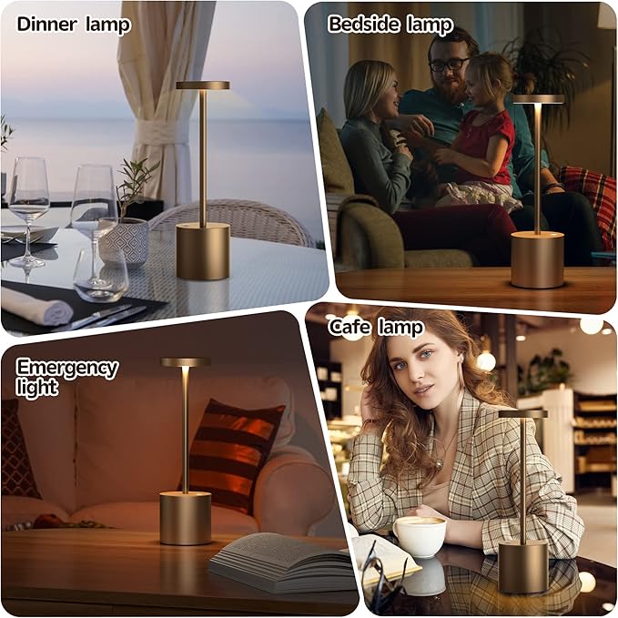 2Pack Cordless Table Lamp, Rechargeable LED Battery 5000mAh Metal USB Portable - Image 3
