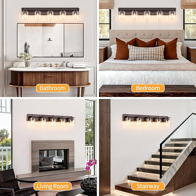5 Light Modern Bathroom Light Fixtures Over Mirror, Bronze Finish Vanity Lights - Image 6