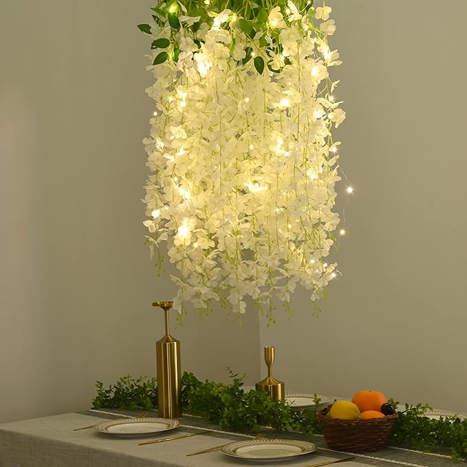 BLEUM CADE 24Pcs White Fake Wisteria Hanging Flowers - Image 4