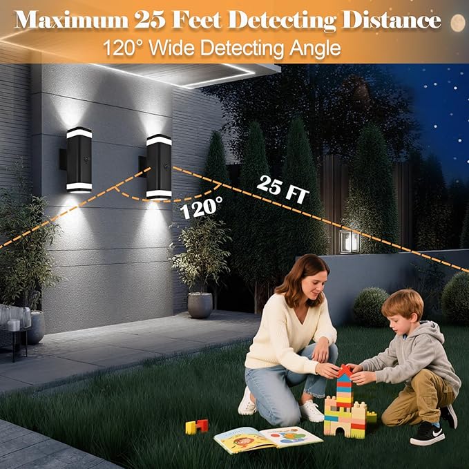 wowlite 2 Pack Motion Sensor Outdoor Wall Lights, Dusk to Dawn Outdoor Lighting - Image 5