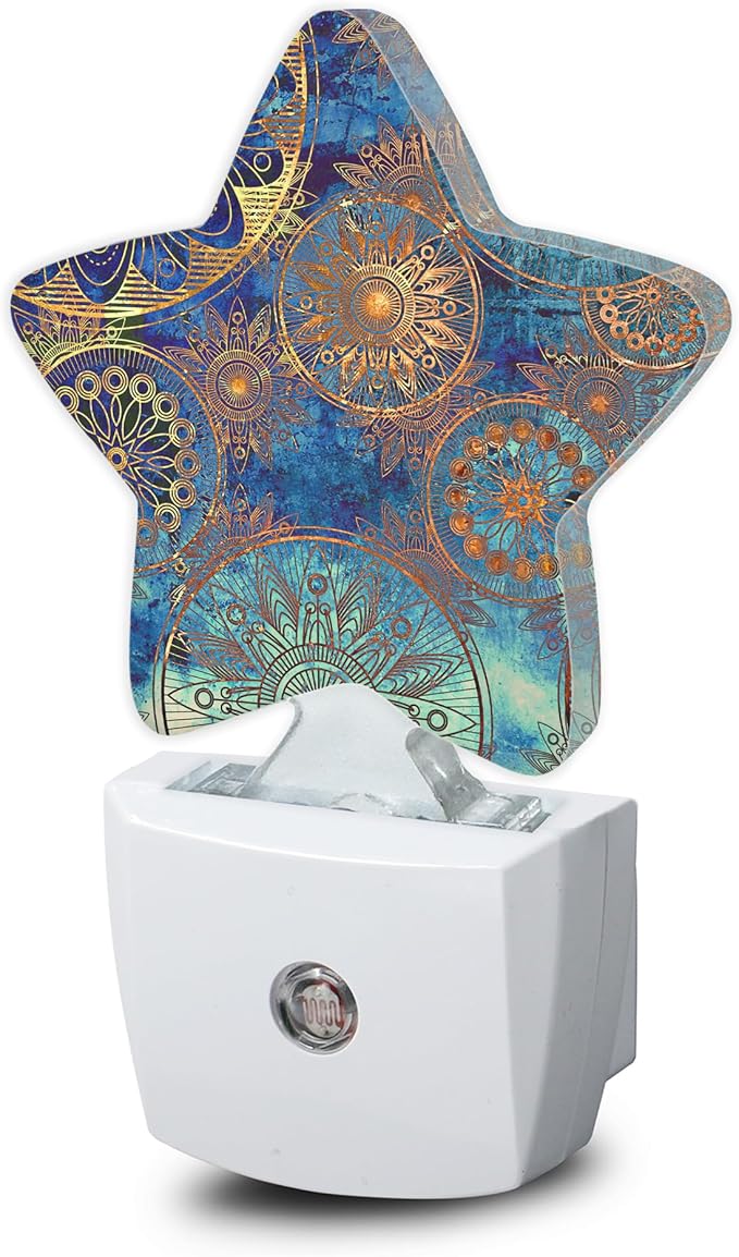 Blue Paisley Boho Flower Night Light, Dusk to Dawn Smart Sensor Nightlight by Losthll