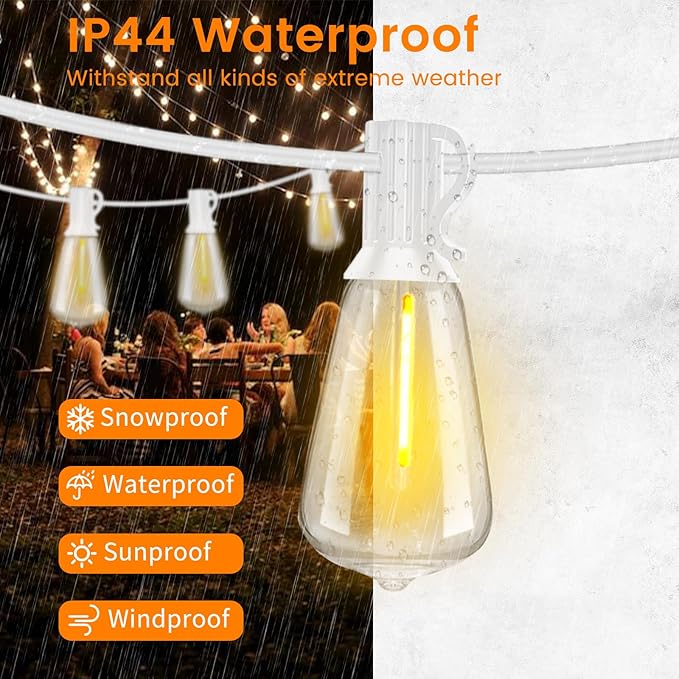 LED Outdoor String Lights 50ft ST38 White Waterproof Patio Lights - Image 6