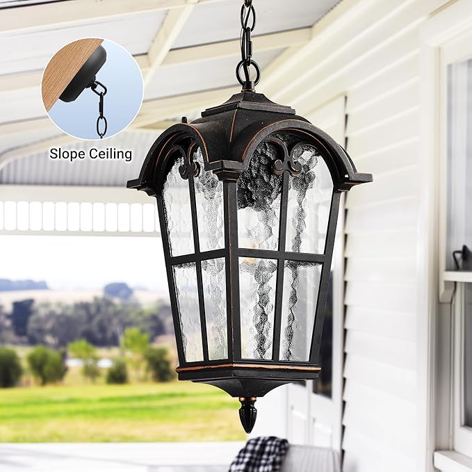 VIANIS 18.7" Large Outdoor Pendant Light, Vintage ORB Outside Chandelier - Image 7