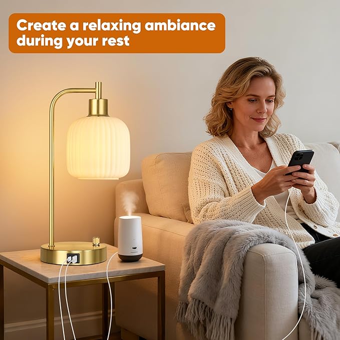 QiMH Industrial Table Lamp for Bedroom Set of 2, Cream Glass Beside Lamp - Image 5