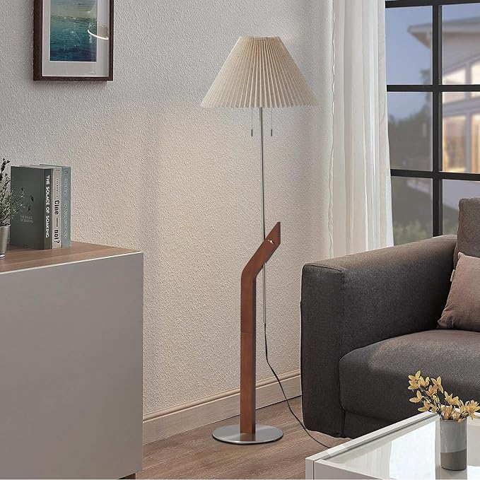 Wood Floor Lamp, 2-Light Modern Mid Century Vintage Floor Lamp, Height - Image 8