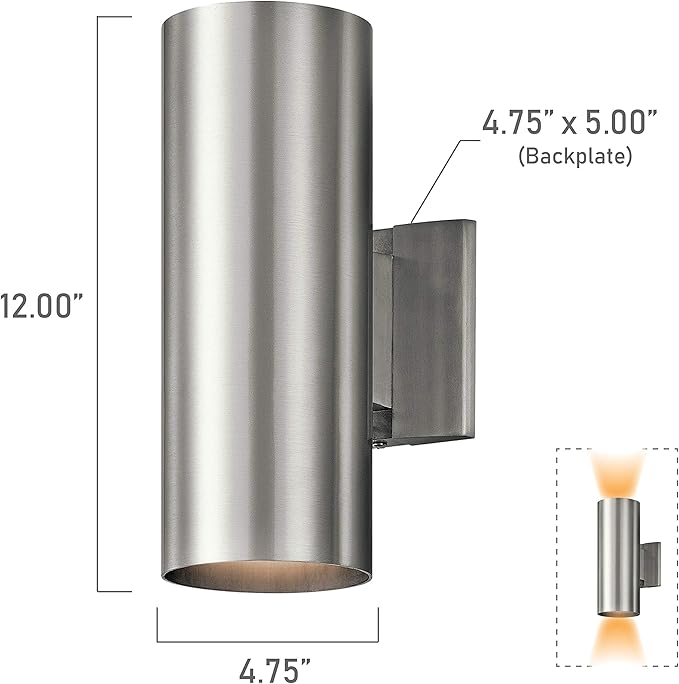 Kichler Cylinders 12" 2-Light Cylinder Outdoor Wall Sconce in Brushed Aluminum - Image 3