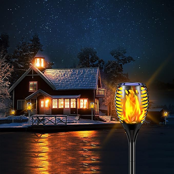 TomCare 8 Pack Outdoor Flickering Flames Torch Decorative Garden Lights Solar - Image 5