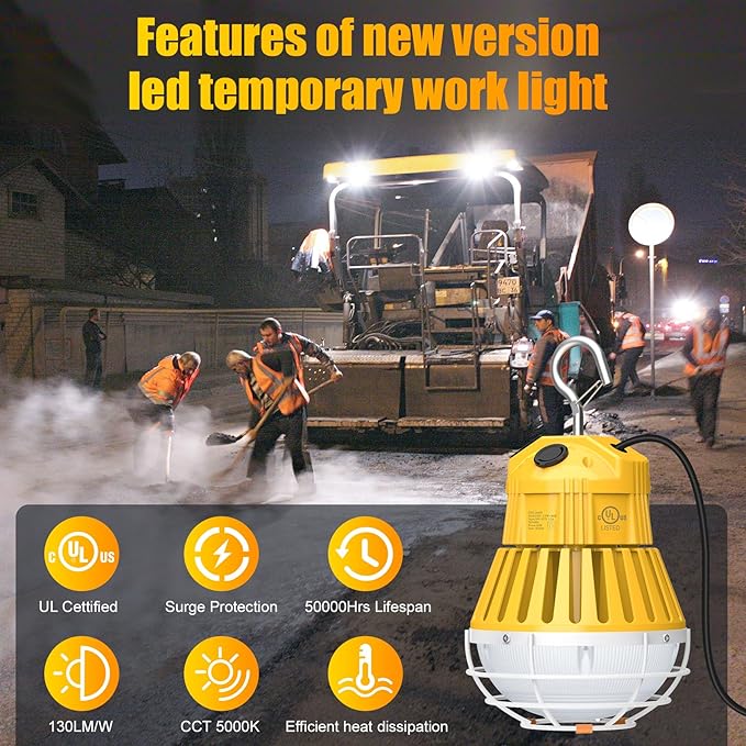 LED Temporary Work Light 80W, 10400LM 5000K Portable Hanging Construction Light - Image 3