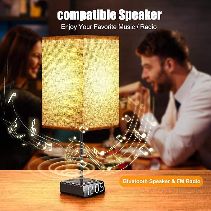 Yostyle Table Lamp with Alarm Clock Base, Bedside Lamp, 2 USB & 1 AC Power - Image 4