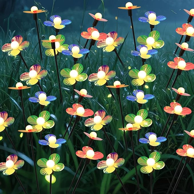 Solar Flower Lights Outdoor Waterproof 8 Pack of 32 LEDs Garden Solar Firefly by Unknown