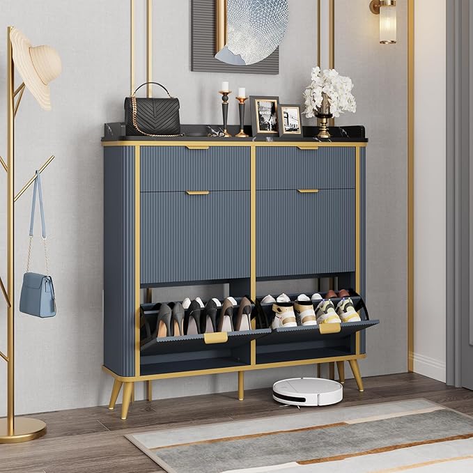 Fluted Shoe Cabinet Storage, Modern Slim Shoe Organizer Cabinet by RNLRNL
