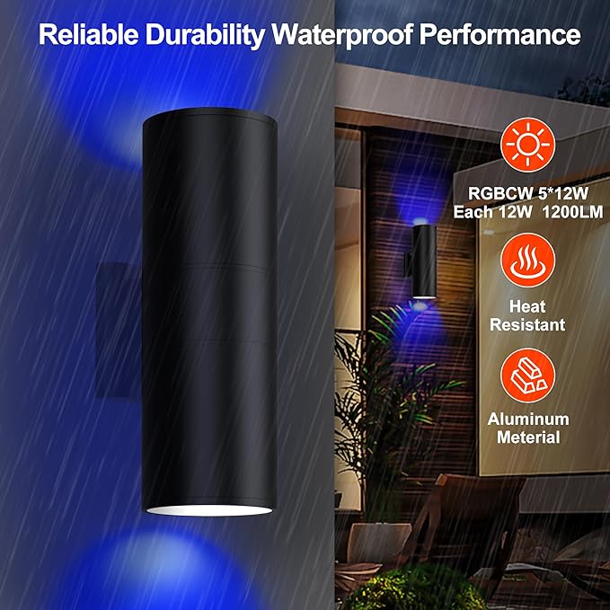Smart RGBCW Up and Down Outdoor Wall Lights 120W, Dual Beam LED Wall Sconce - Image 8