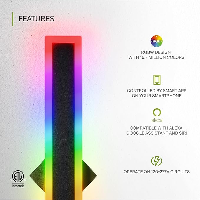 ASD LED 24" Long Wall Mount Light Fixture, Outdoor & Indoor Linear Sconce | RGBW - Image 3
