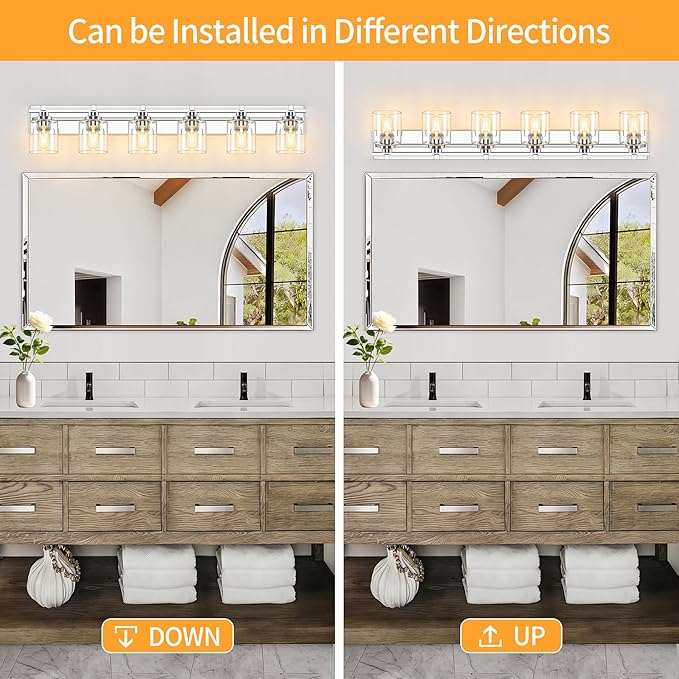 6 Light Modern Bathroom Light Fixtures Over Mirror, Chrome Vanity Lights - Image 4
