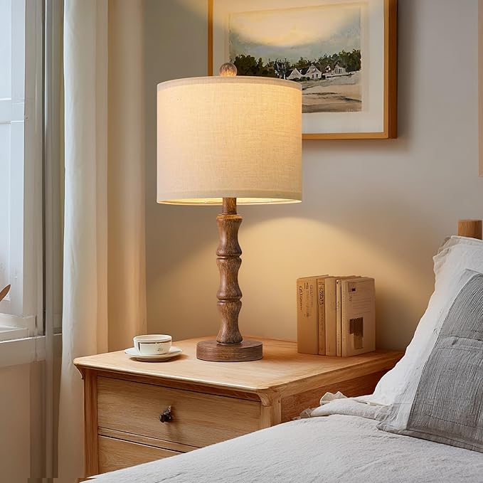 BOBOMOMO 20.5" Rustic Table Lamps Set of 2, Farmhouse Nightstand Lamp - Image 2
