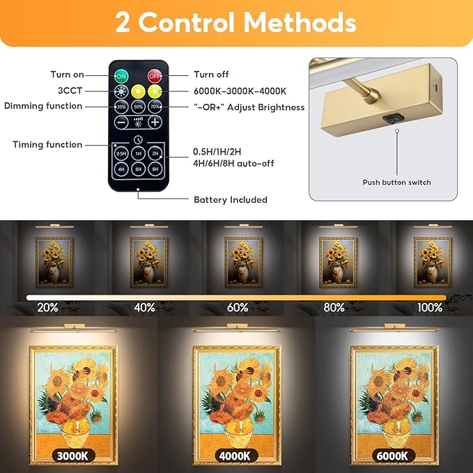 Picture Light for Wall Battery Operated, 3 Color Temps, Wireless Wall Light for - Image 2