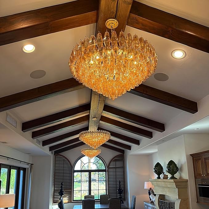 37" Extra Large Chandelier, 14-Light Gold Modern Round Chandelier - Image 2