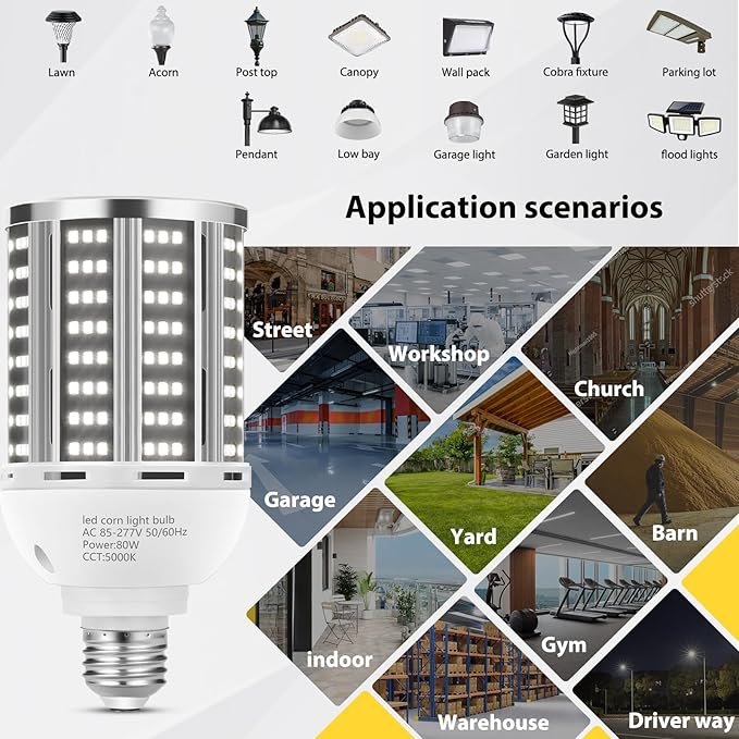 80W 2 pack LED Corn Light Bulb, Commercial Grade DayLight 5000K E26/E39 10500LM - Image 6