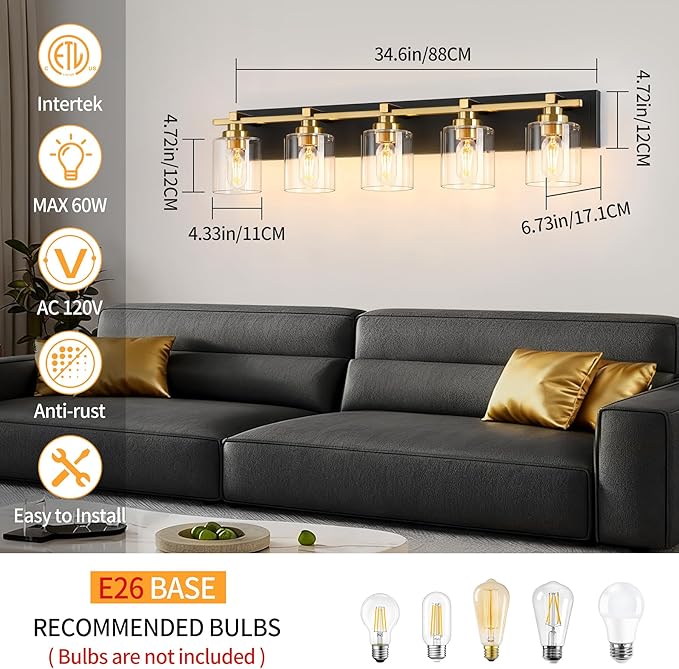 5 Light Modern Bathroom Light Fixtures Over Mirror, E26 Socket - Image 5