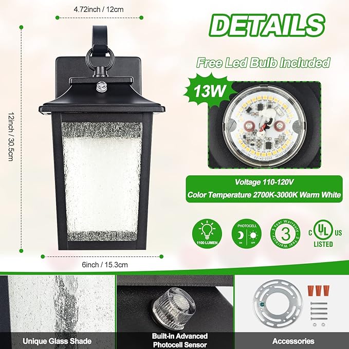 LED Dusk to Dawn Outdoor Wall Lantern - Image 3
