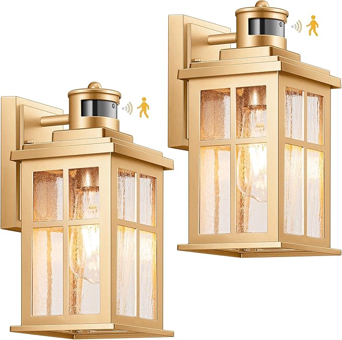 VIANIS 2 Pack Motion Sensor Outdoor Wall Lights, Modern Gold Exterior Garage by VIANISLIGHTING
