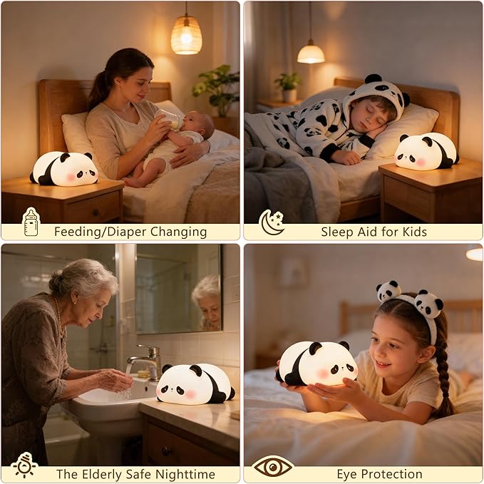 Cute Panda Night Light for Kids, LED Panda Lamp, Food Grade Silicone Novelty - Image 6