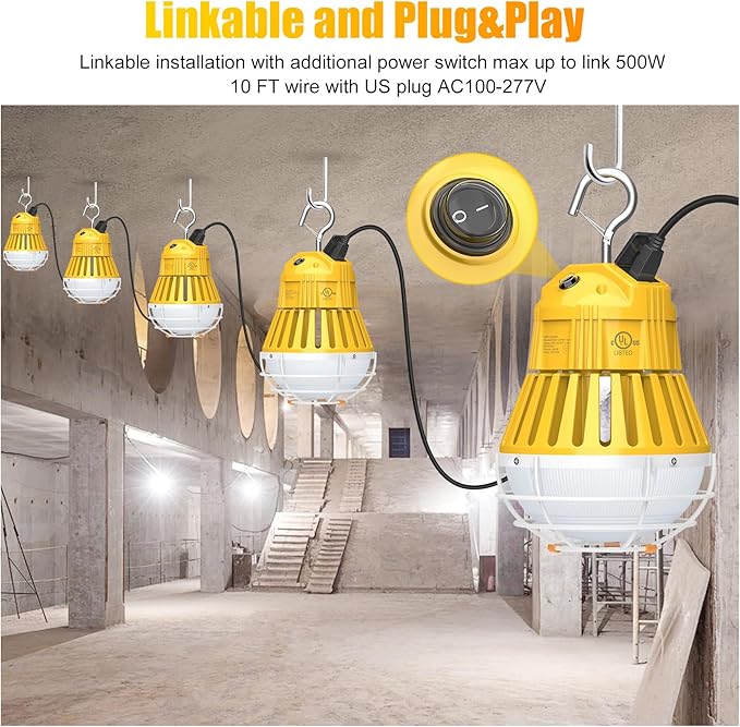 LED Temporary Work Light 80W, 10400LM 5000K Portable Hanging Construction Light - Image 4