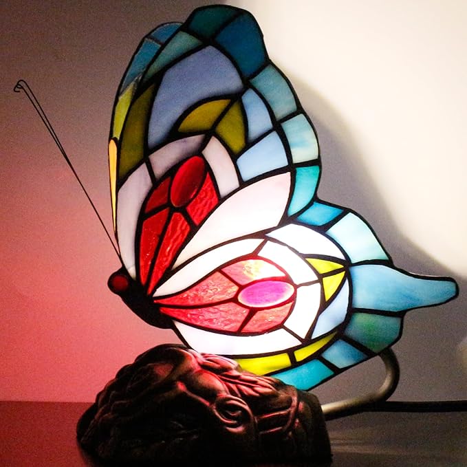 Small Tiffany Table lamp Stained Glass Butterfly Desk Lamp 7X5X9.8 Inch Accent - Image 4