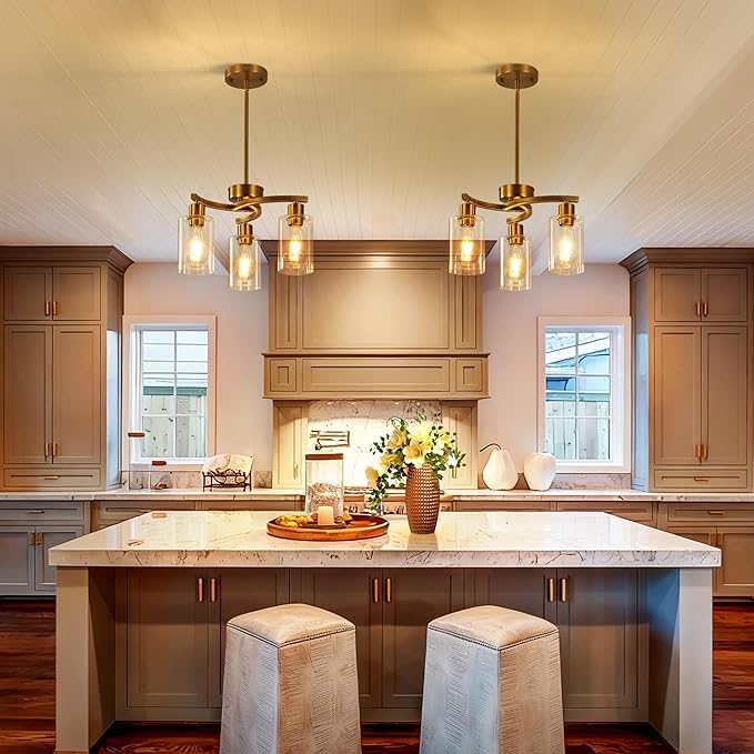 3 Light Brushed Gold Chandelier - Image 3