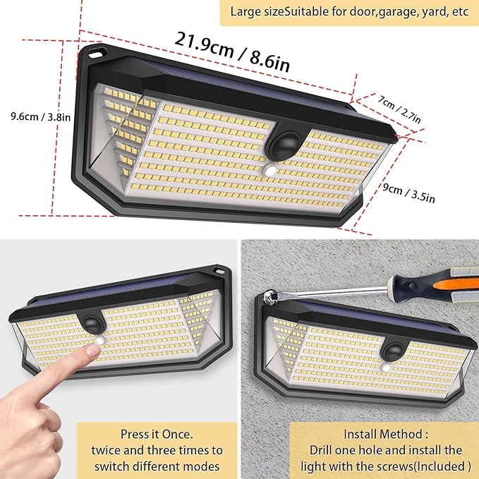 Solar Lights Outdoor, 4000LM 380 LEDs Solar Motion Lights Outdoor Waterproof - Image 9