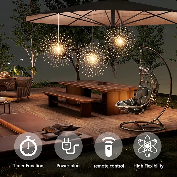 3 Pack 600 LED Plug-in Starburst Lights, Firework Light 8 Modes Dimmable Remote - Image 2