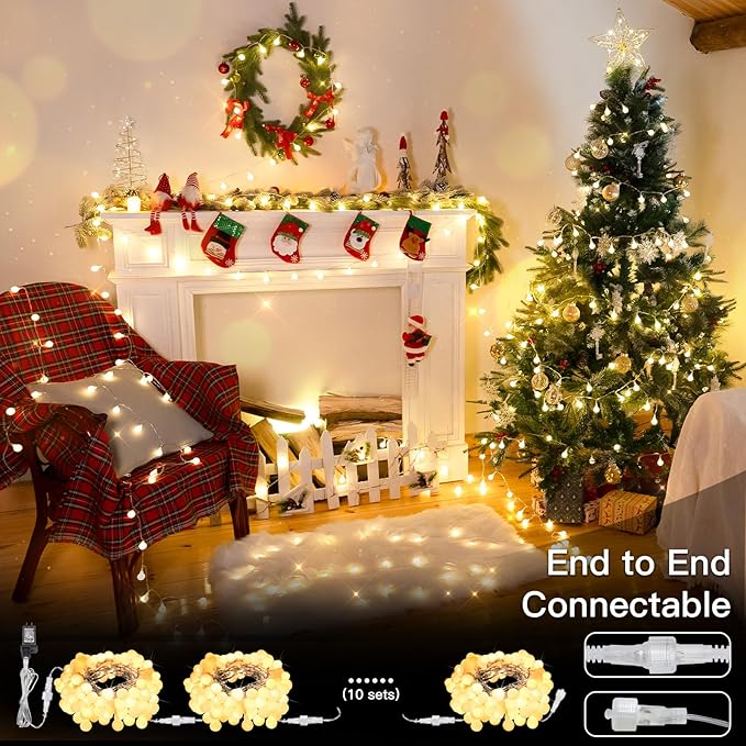 suddus String Lights for Bedroom, 33ft 100 Led Connectable Globe String Lights - Image 5