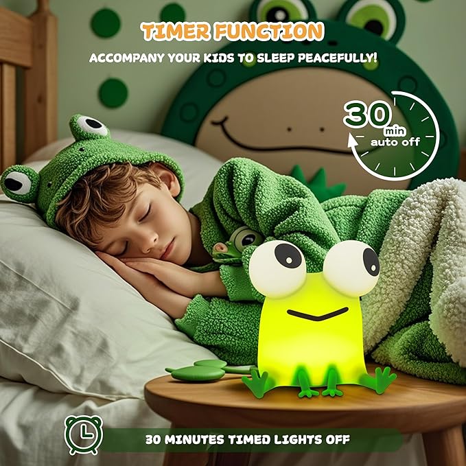 Cute Frog Night Light, LED Silicone Squishy Novelty Animal Lamp, 3 Levels - Image 3