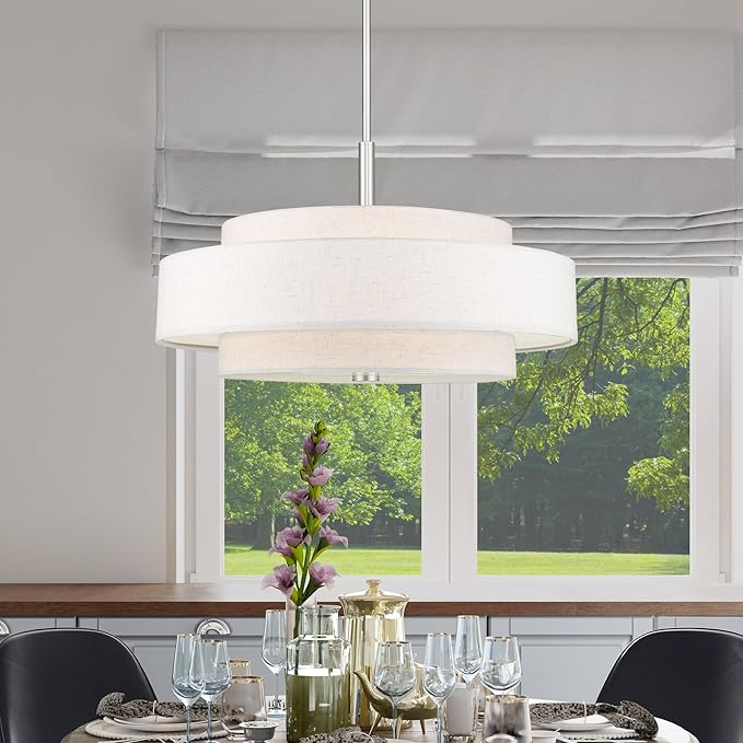 Livex Lighting Fabric Shade 52138-91 Meridian 5 Light Brushed Nickel Pendant - Image 9
