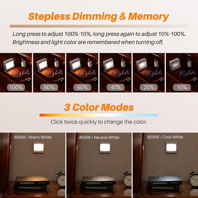 STAR-SPANGLED 3 Pack 3.7” Dimmable Push Tap Lights, Stick on LED Touch Lights - Image 2