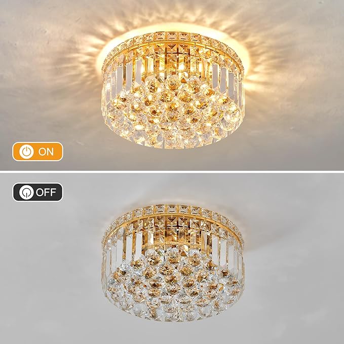 4-Light Gold Crystal Chandeliers Flush Mount Chandelier Light Fixture - Image 2