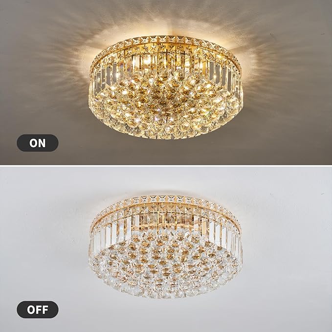 6-Lights Gold Crystal Flush Mount Chandelier Light Fixture K9 Crystals Modern - Image 2