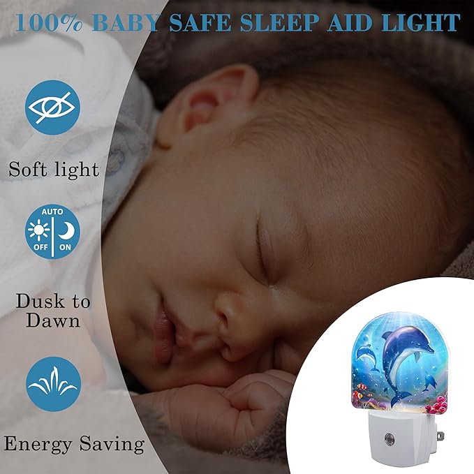 Night Light for Kids Girls Boys, Cute Dolphins in Tropical Sea LED Night Light - Image 4