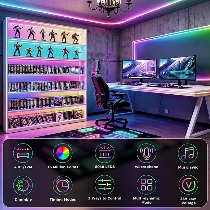 RGB Smart IC COB LED Strip Lights, 40FT Smart LED Light Strip - Image 4