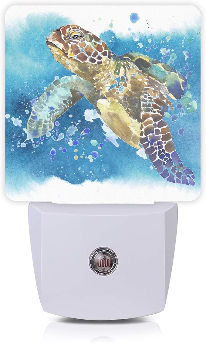 Turtle Night Light, Watercolor Sea Turtle Night Lights 0.5W Sleep Friendly by Oeaskly