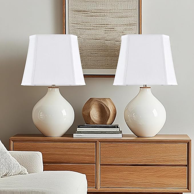 GO&SO 2 Pack White Linen Lamp Shades Square Cut Corners, Transitional Style - Image 8