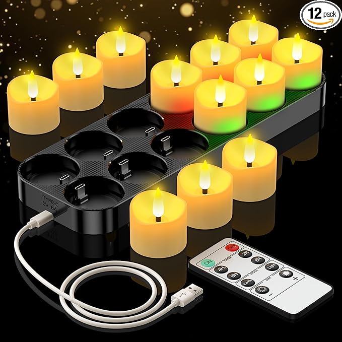 YiaMia Upgraded Rechargeable Tea Lights 12 Pack, Flameless Tea Light Candles by YiaMiaNightLights