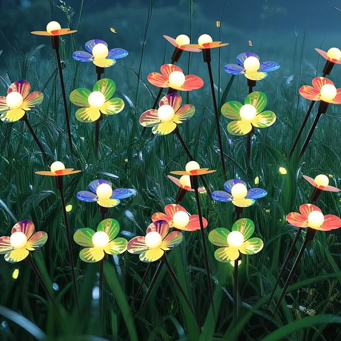 Solar Flower Lights Outdoor Waterproof 4 Pack of 32 LEDs Garden Solar Firefly by Unknown