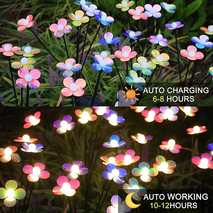 Solar Flower Lights Outdoor Waterproof 6 Pack of 32 LEDs Garden Solar Firefly - Image 2